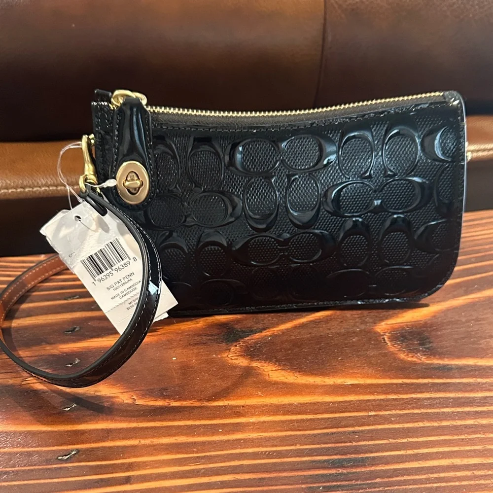 Coach Sig Pat Penn Black Embossed Shoulder Bag - Picture 1 of 10